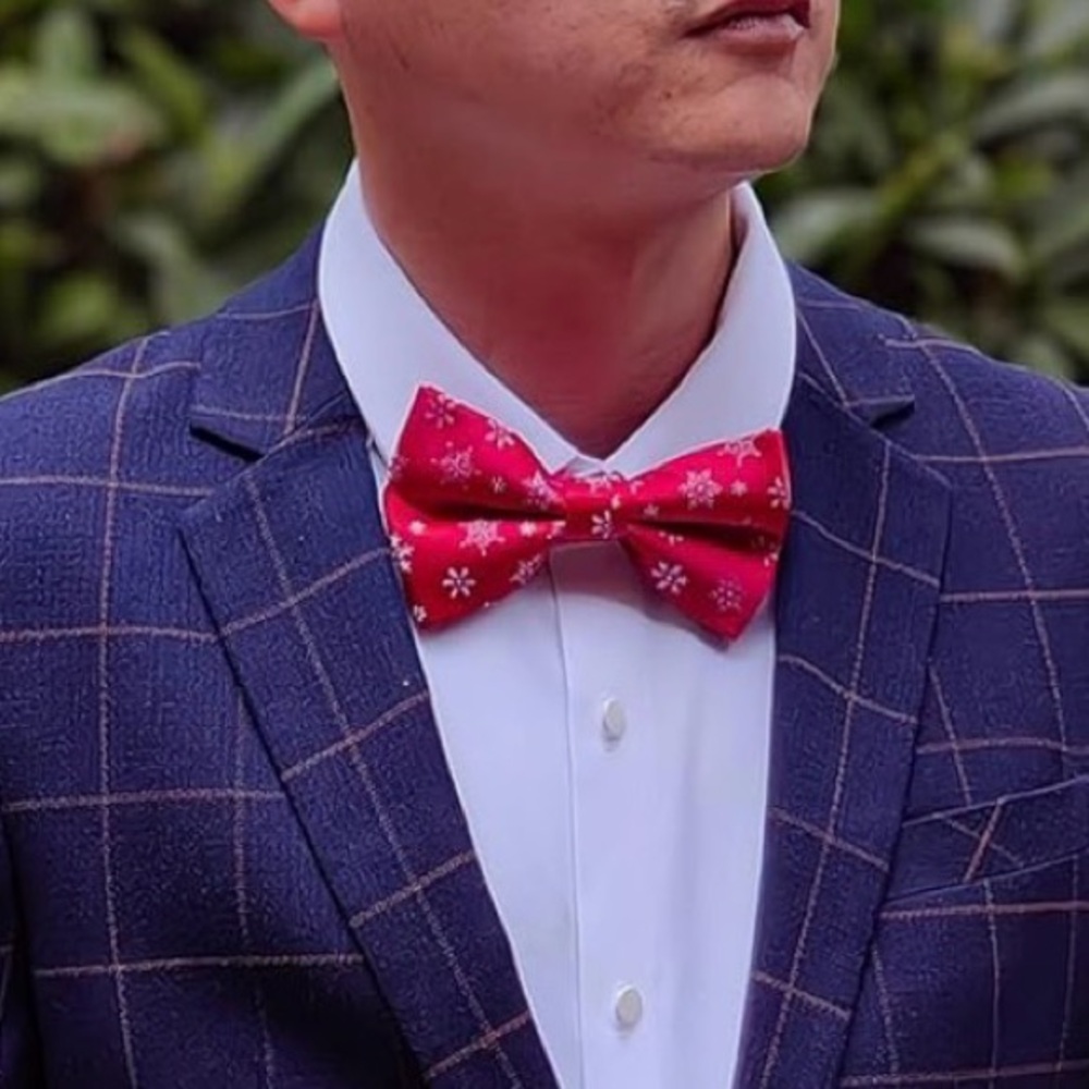 Men’s red snowflake pre-tied satin clip on bow tie for men!